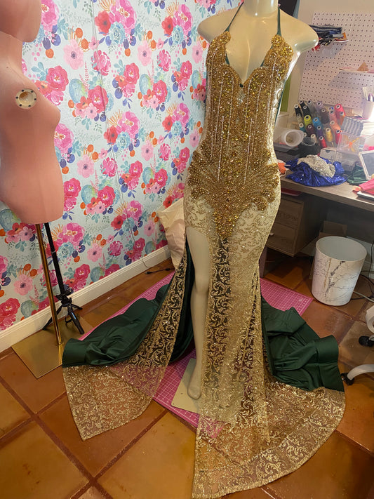 Gold & Emerald Prom Gown